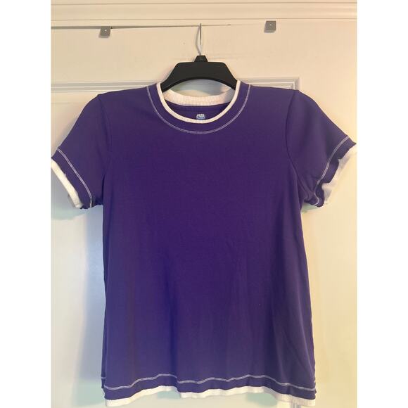 SJBactive by St. John's Bay Tops - Vintage 1980's SJB Active Women's Purple/White Layered Look Top Size M Petite